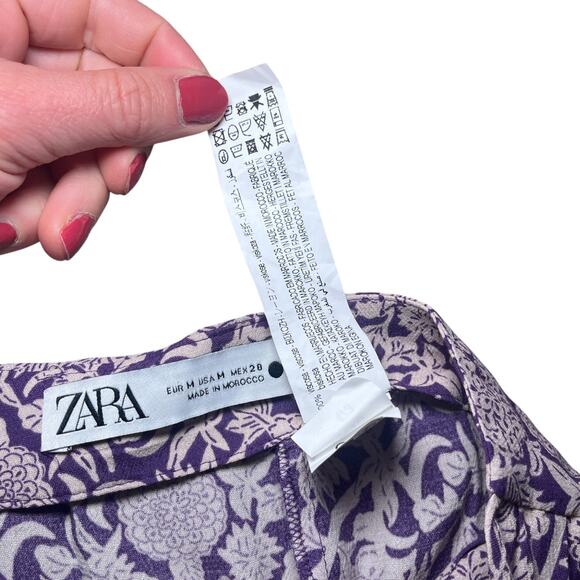 Zara Split Knotted Twisted Front Floral Midi Skirt Purple Size Medium - Picture 6 of 6